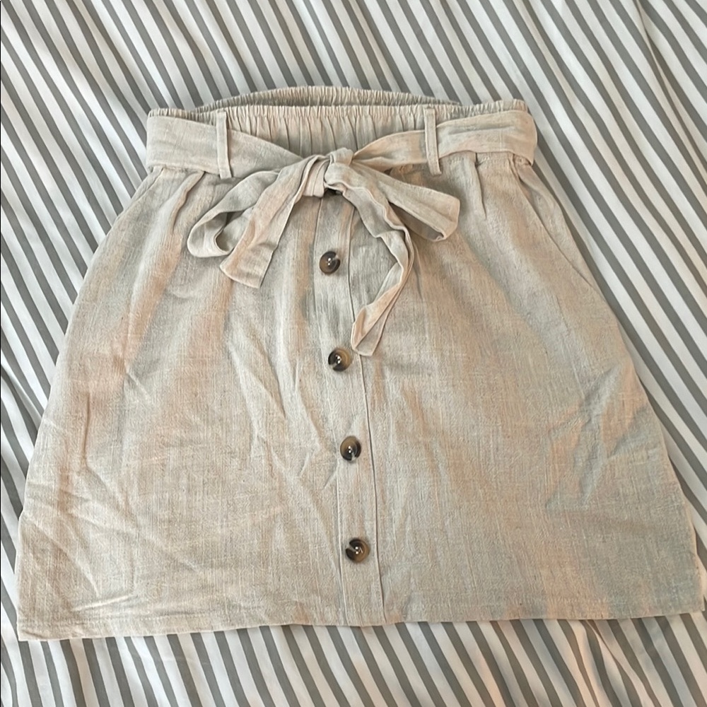 Umgee Tan Cream A-Line Mini Skirt Tie Front